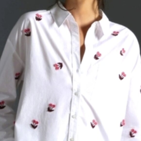Bennet Buttondown Shirt by Maeve: Embroidered Edition White and Cherries Motif - Picture 5 of 5